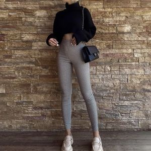 Zara Brown Plaid Check Leggings Size XS NWOT